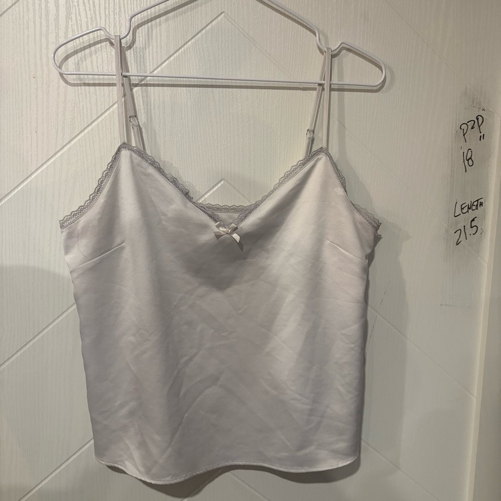 Twik Simons White Satin Lace Trim Camisole Tank Top Small Coquette Aesthetic
